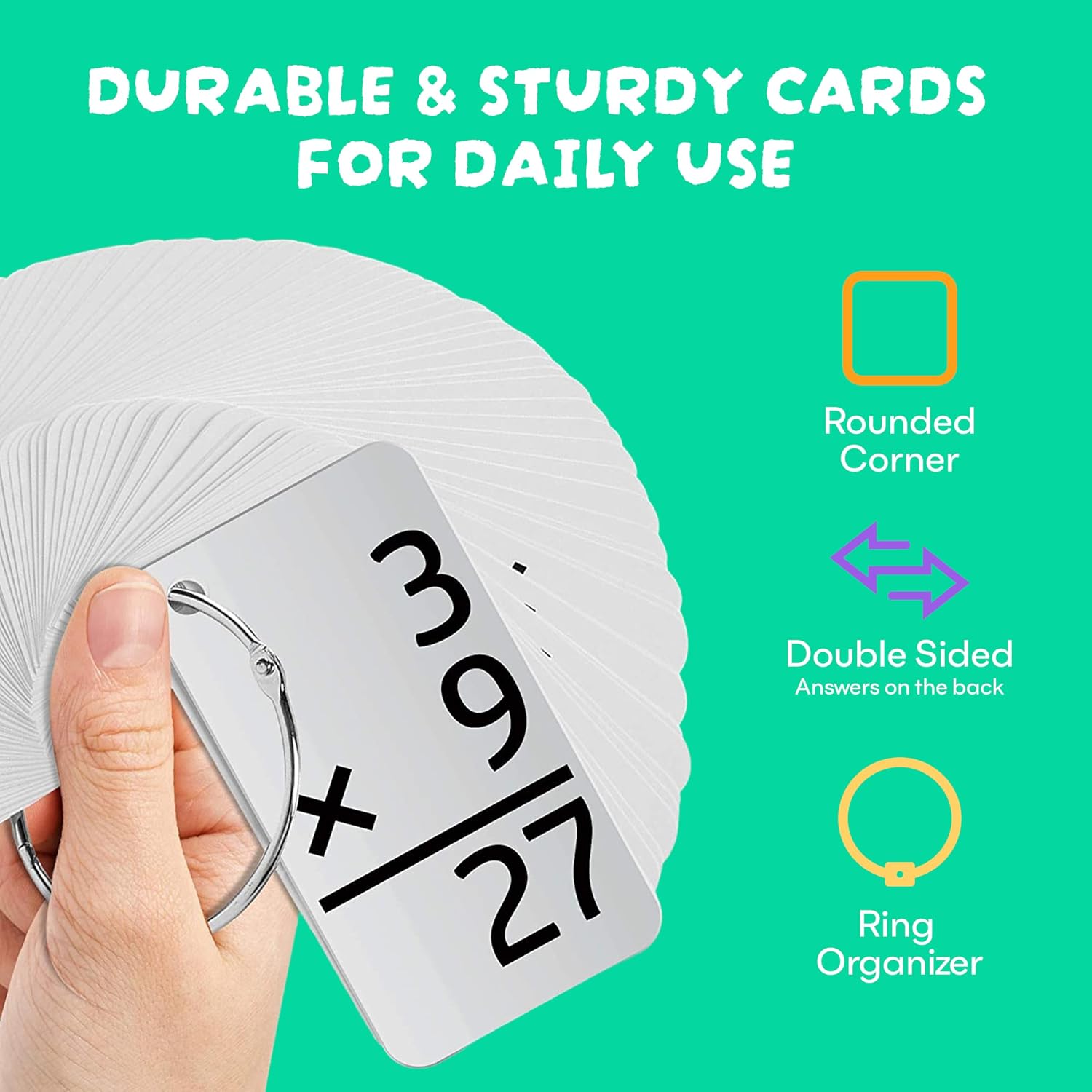 Star Right Multiplication Flash Cards - 169 Hole-Punched Math Study Multiplication Cards with 2 Binder Rings - Times Tables Practice Set for Kids Ages 8 and Up at Home or School