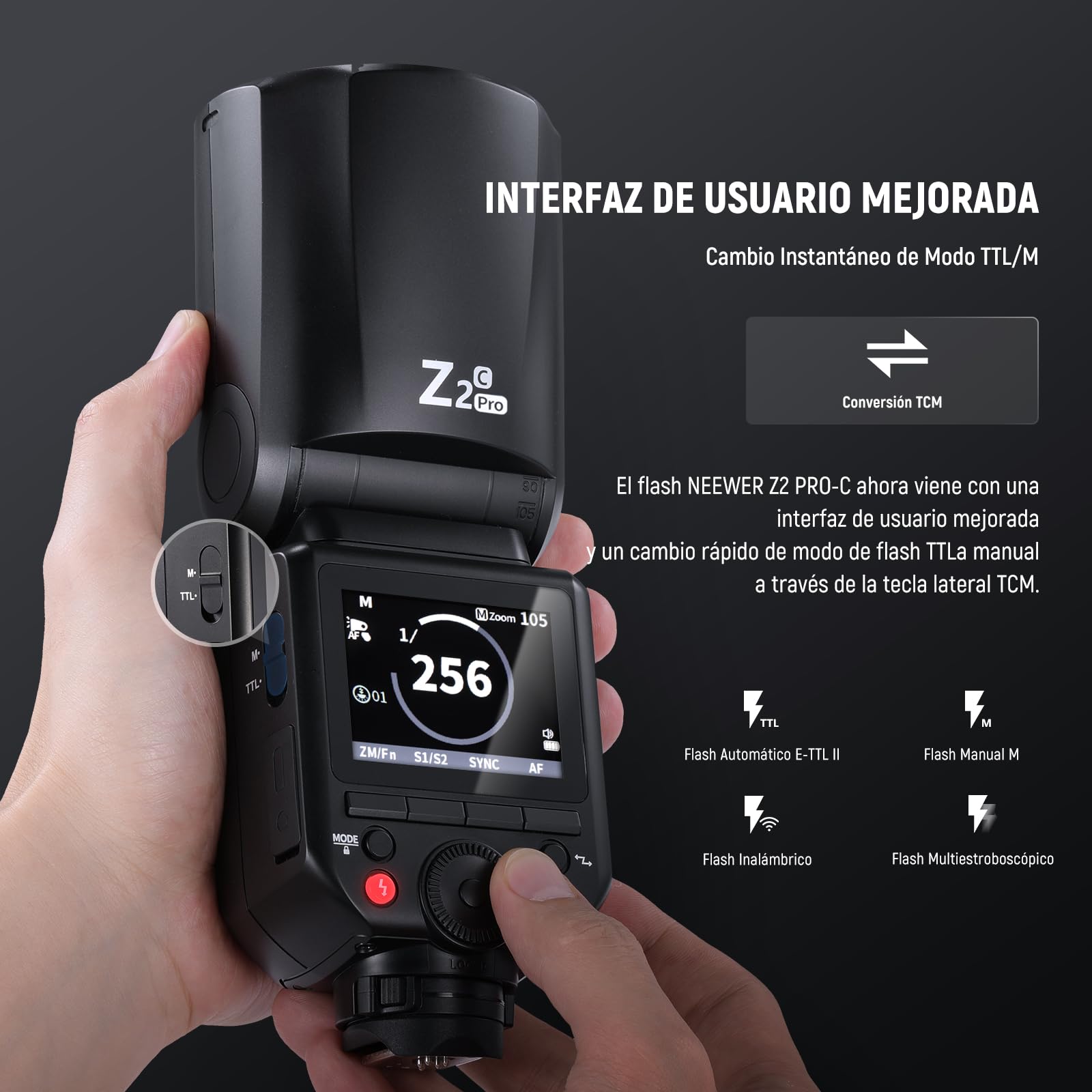 NEEWER Z2PRO-C 2.4G TTL Flash Speedlite Cabeza Redonda Compatible con Canon