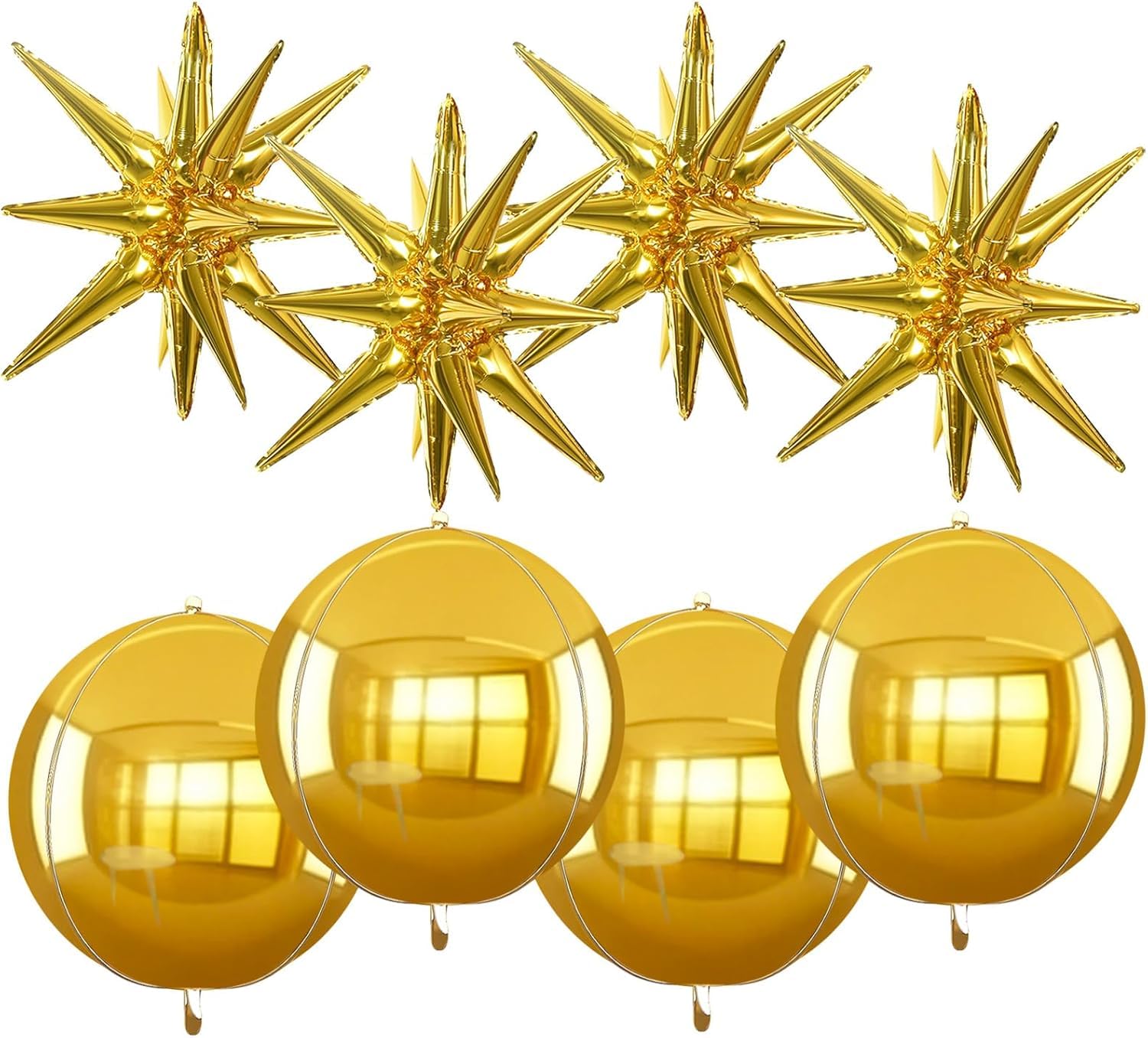 TONIFUL 8 Pcs 22Inch Gold Large 4D Giant Round and Star Balloons Explosion Star Mylar Balloons Set for Backdrop Christmas New Year Birthday Wedding Bridal Shower Anniversary Photo Booth Supplies โ image 1