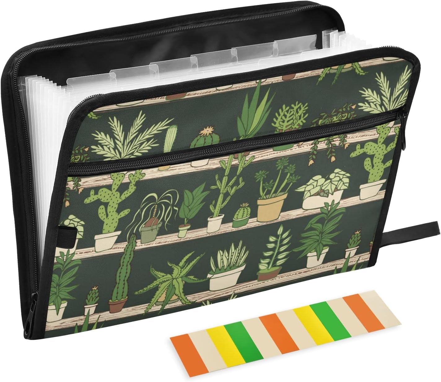 Cactus Expanding File Folder, 13 Pockets Expandable Document Organizer Folder with Zipper Closure for Home Office A4 Letter Size Paper Document