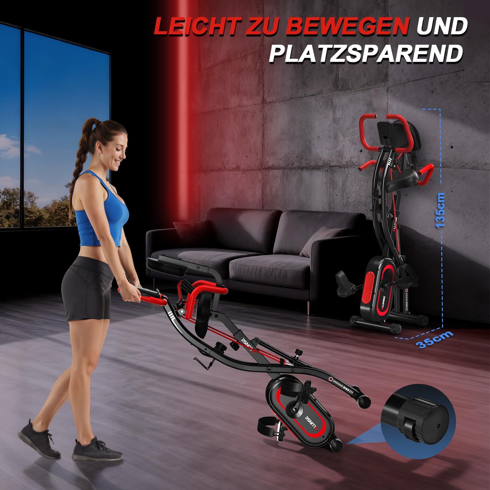 Heimtrainer Fahrrad mit App, Neu Hometrainer Fahrrad mit stabilem Doppeldreieckrahmen, Klappbar Ergometer Heimtrainer mit 10dB extra Leise, Indoor Bike für Kardio-Training zu Hause, Bis 160KG