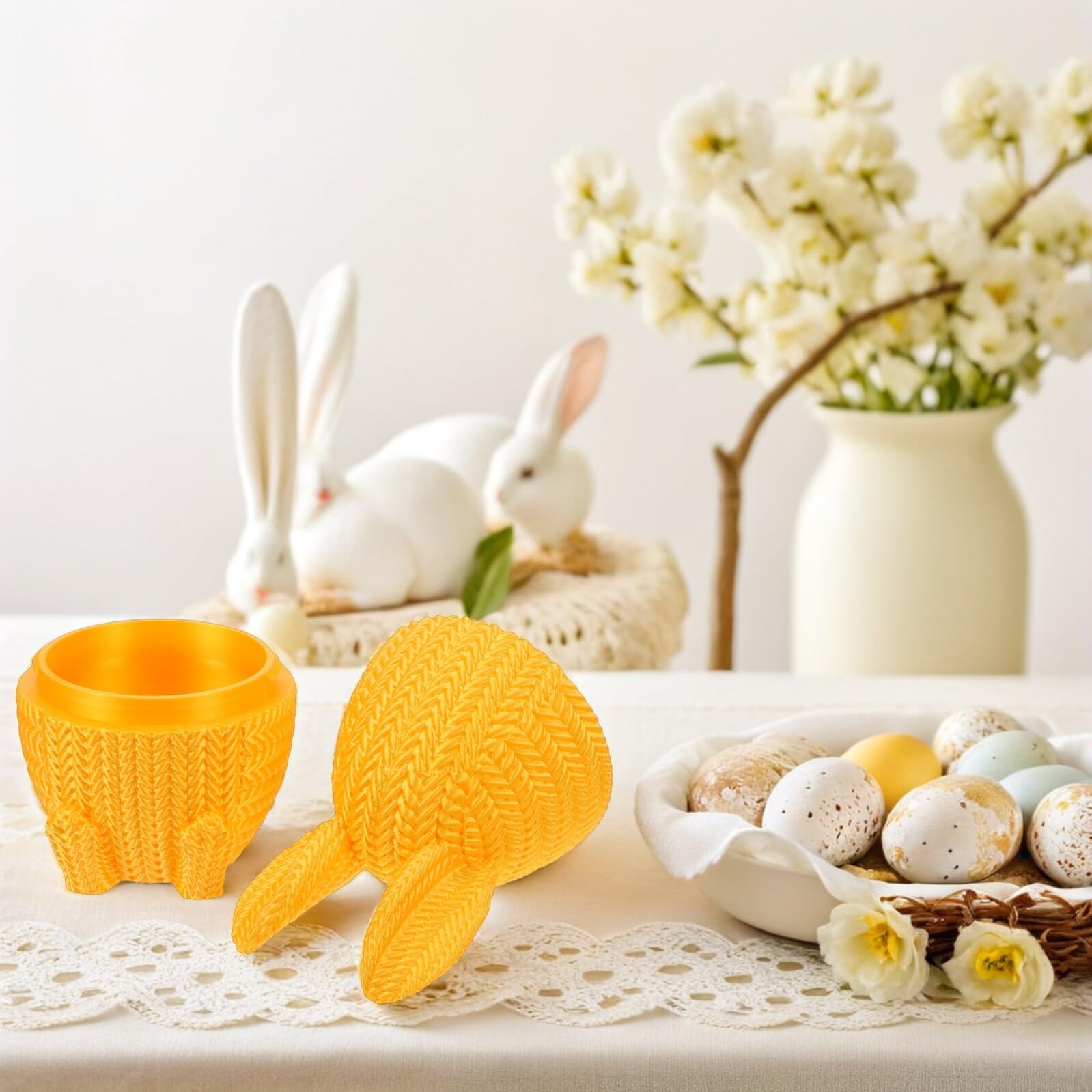 Uova di Pasqua Orecchie da Coniglio Riempibili in Plastica Pla, Scatole Bomboniere per Feste e Premi in Classe, Decorazioni Pasquali Fai da Te per Caccia alle Uova e Confezioni