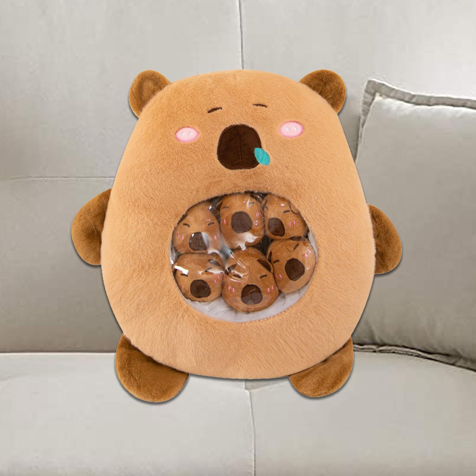 Capybara Plüschtier, Abnehmbare Tierpuppe, Cartoon Raumdekor, mit Kleiner Puppe, Plüsch Capybara Puppe für Jungen Und Mädchen, braun
