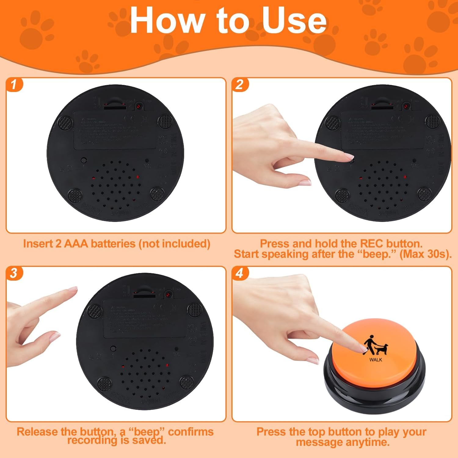 Cablelera Buzzer Enregistrable 6pièces, Bouton de Communication pour Chien avec Enregistrement de 30 Secondes Buzzer Sonore, Bouton Communication pour Animaux
