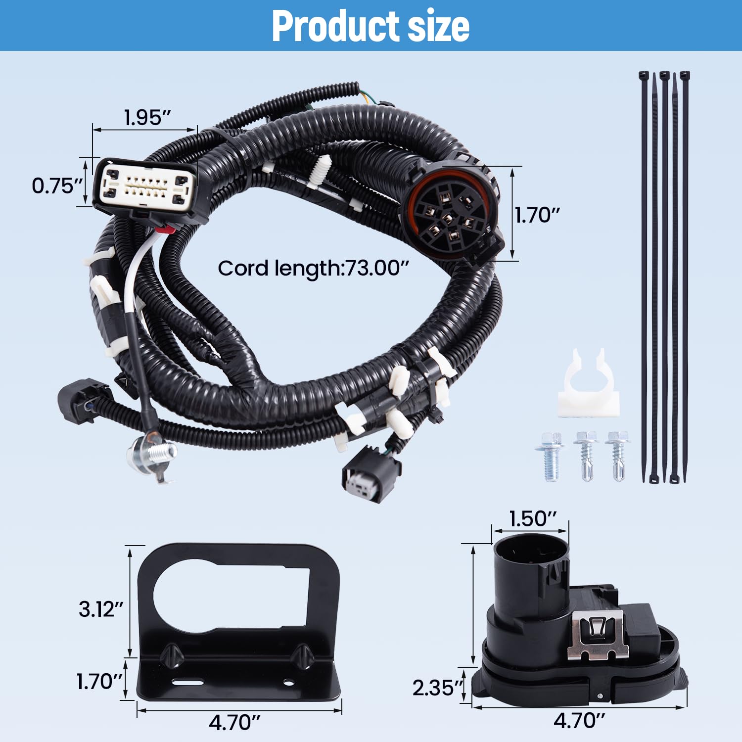 9L3Z-15A416-B 7 Way Trailer Brake Control Hitch Tow Wiring Connector Harness Kit w/Park Aid for Ford F-150 2009-2014 Replace# 9L3Z-15A416-B, 9L3Z15A416B