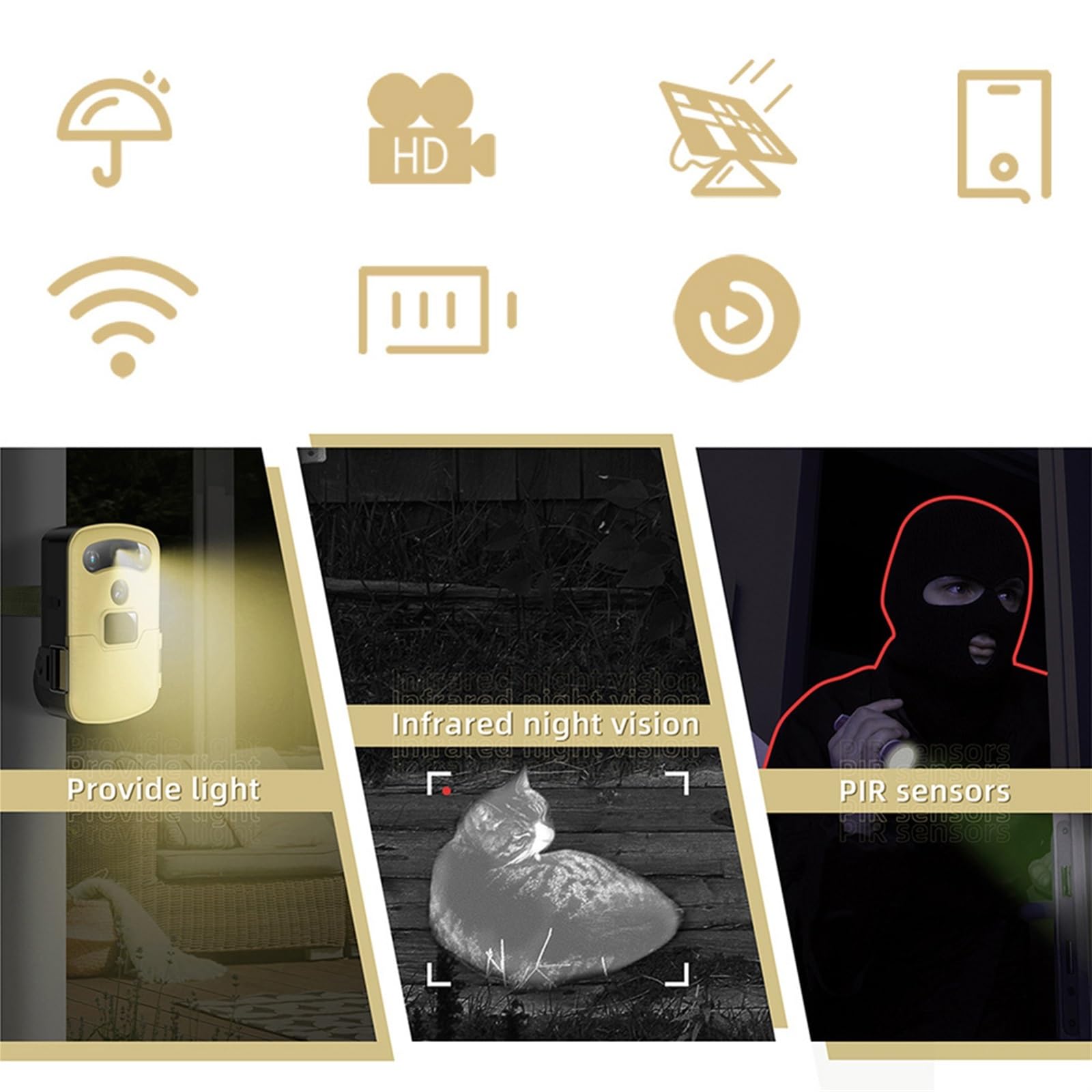 Cámara Vida Silvestre Vigilancia Inalámbrica del Monitor De La Vida Silvestre Cámara Juego Caza Rastro Panel Solar Habilitada WiFi Confiable Preciso