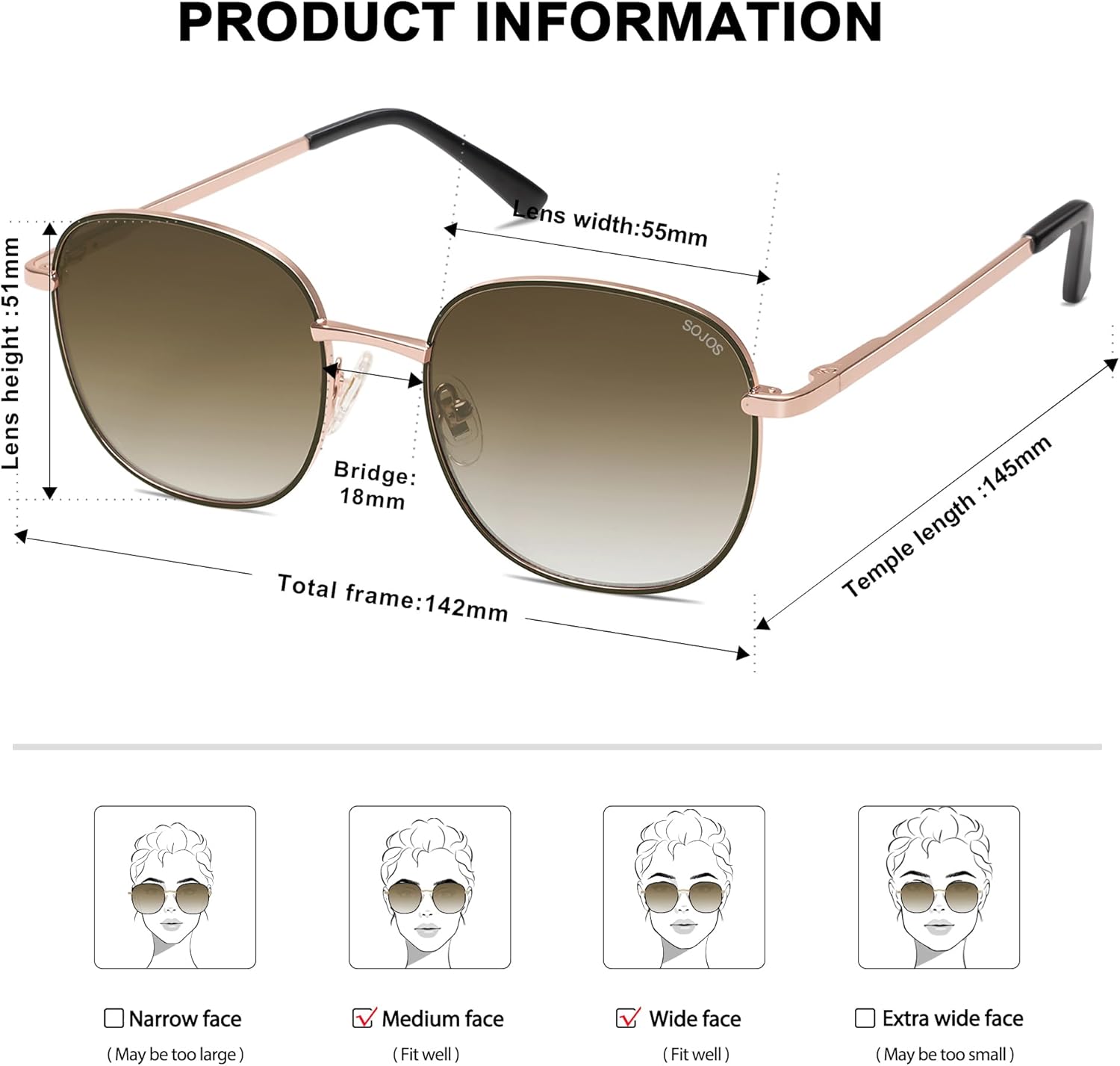 SOJOS Classic Trendy Square Sunglasses for Women Men Cute Big Frame Gold Shades SJ1137 - Image 4