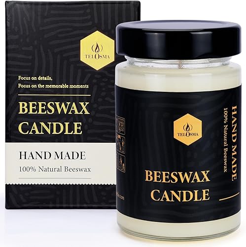 Miniatura 9 de Vela en tarro de cera de abeja con aroma a miel dulce en recipiente de vidrio, vela orgánica natural sin humo, combustión limpia  36 horas de tiempo