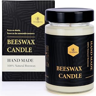 Beeswax Jar Candle with Glass Container, 36 Hours Burning 1 Day Candle, Natural Scent, Organic, Smokeless - Off White
