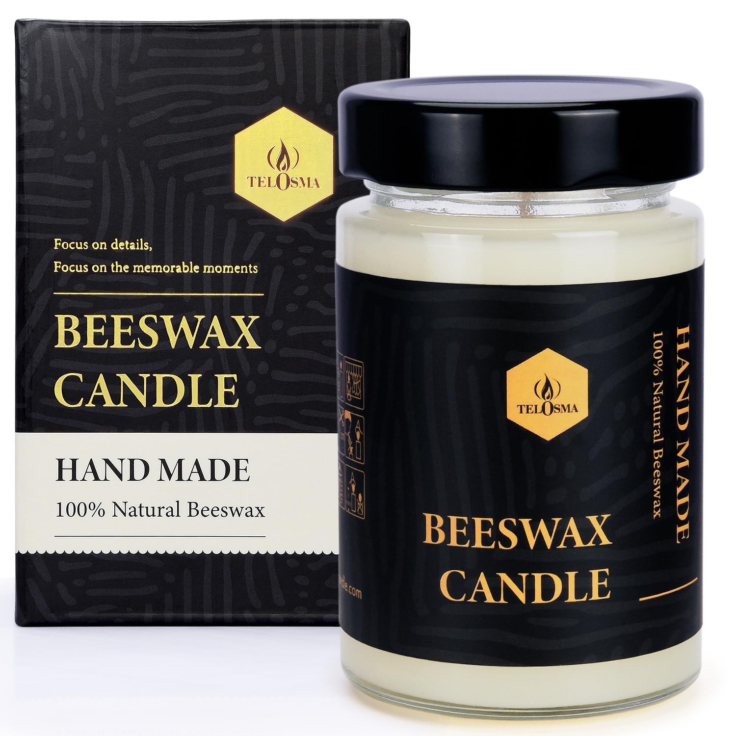 Beeswax Jar Candle with Glass Container, 36 Hours Burning 1 Day Candle, Natural Scent, Organic, Smokeless - White