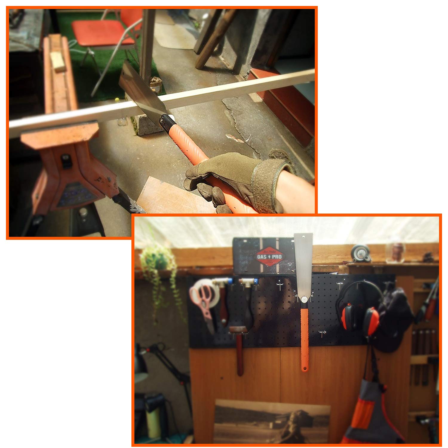 DUEBEL Sierra Japonesa de Corte Fino, Sierra de Mano Ryoba de Doble Filo, Sierra Intercambiable, Hoja Flexible para Carpintería, Naranja