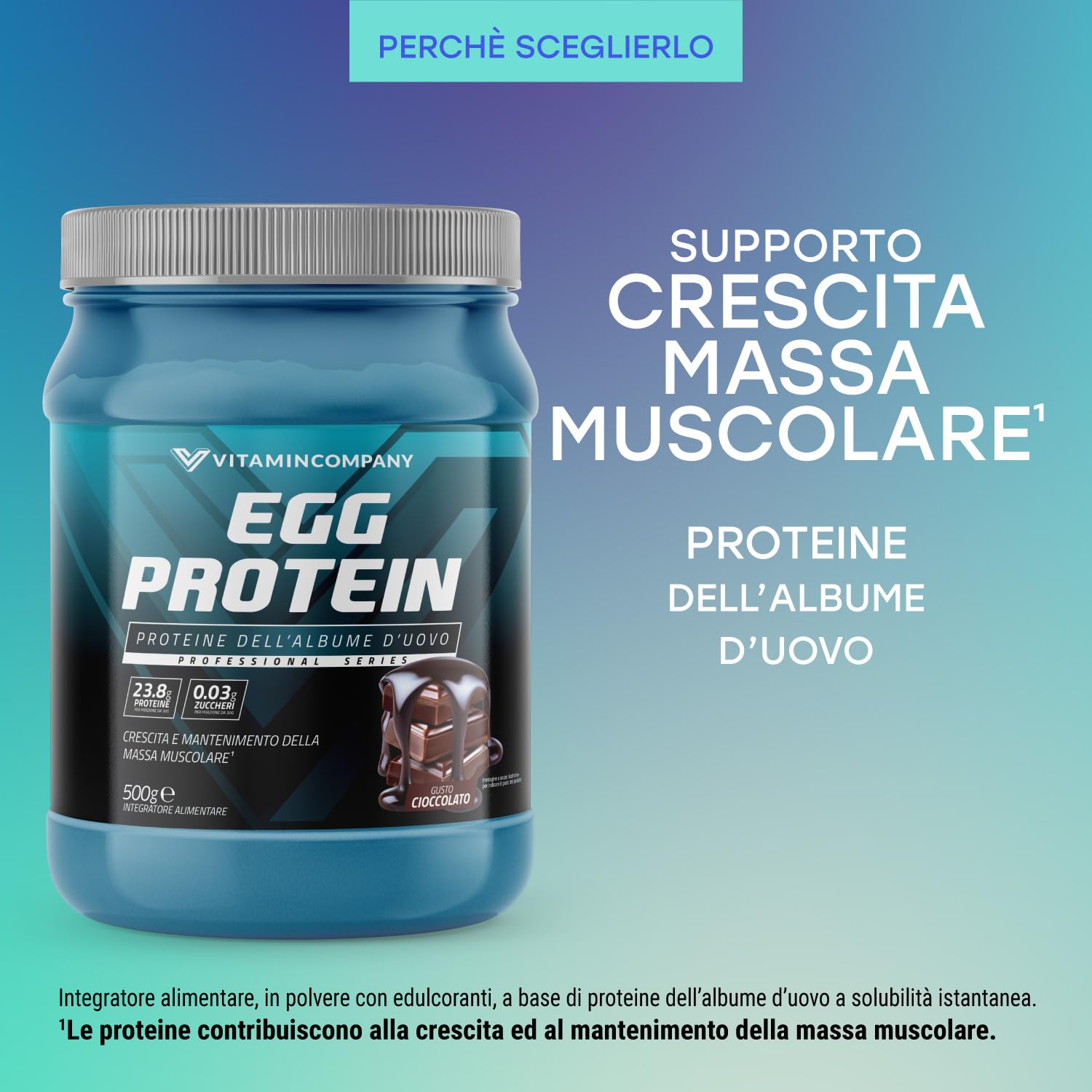 EGG Protein - Proteine dell'Albume d'Uovo per la Crescita e Mantenimento della Massa Muscolare, per Palestra e Sportivi, Gusto Cioccolato, 500 grammi