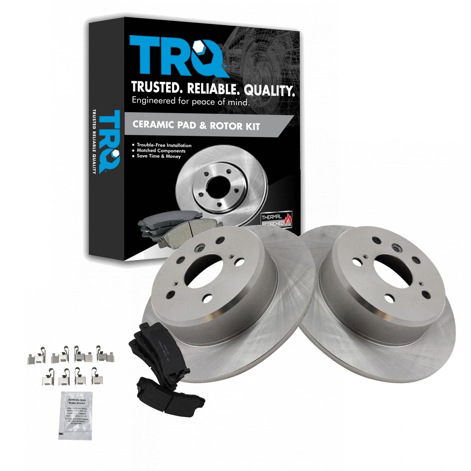 TRQ Rear Brake Pad & Rotor Kit Brake Pads Brake Rotor Ceramic Compatible with 1992-1996 Lexus ES300 1999-2003 RX300 Toyota Camry