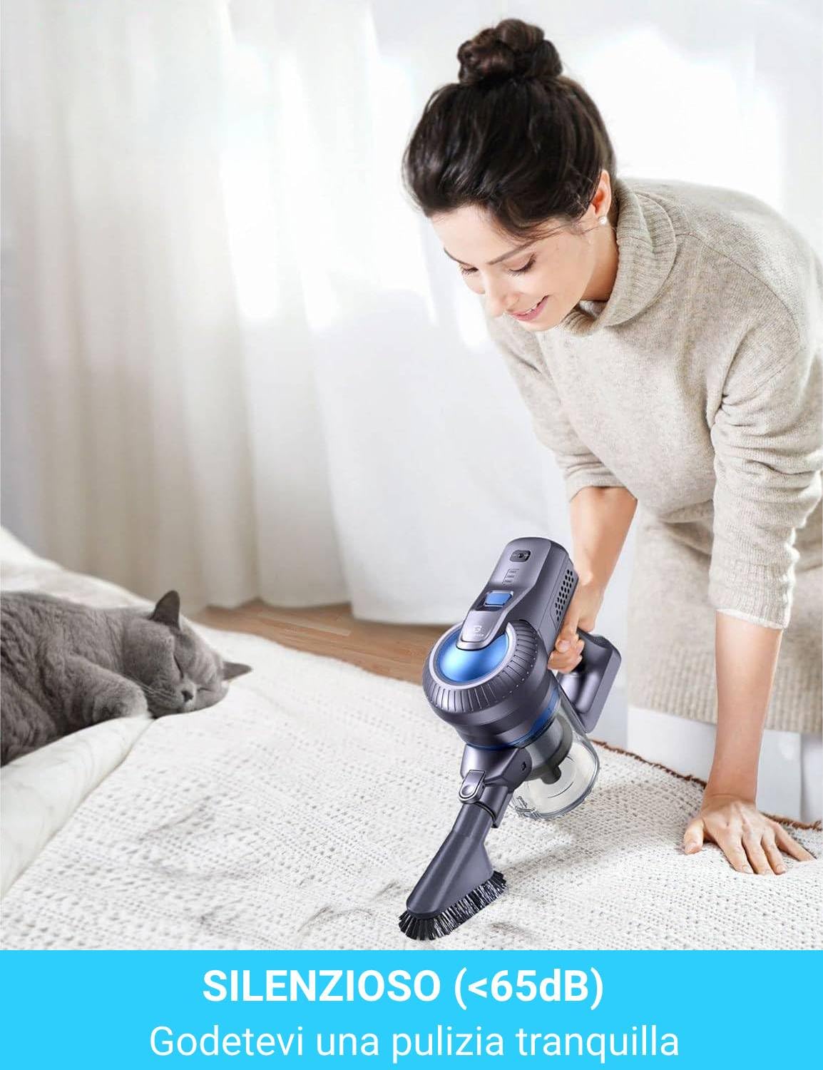 Greenote Aspirapolvere Senza Fili, 22kpa Scopa Elettrica Senza Fili Potente con Motore Brushless, 30Min Batteria Rimovibile Aspirapolvere senza Sacco Leggero per Pavimenti/Tappeti/Casa