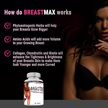 BREASTMAX Bigger Breast Enlargement Supplement, Breast Lift ness, Bust Enhancement Pills. 60 Tablets
