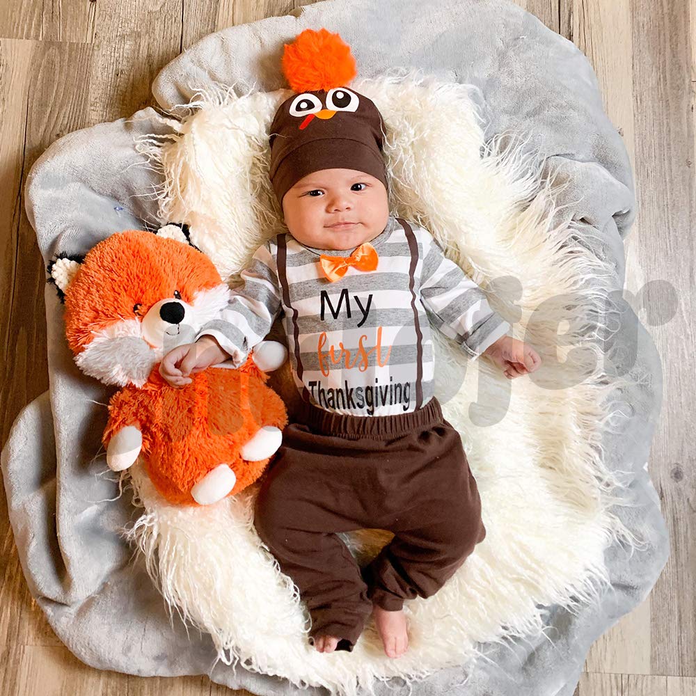 Shalofer Baby Boy My First Thanksgiving Body dla noworodka indyka strój z kapeluszem