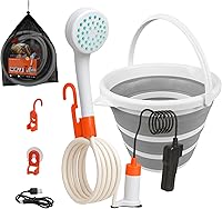 SEAFLO Portable Camping Shower with Rechargeable Battery, 2.64 GPM Flow, 40-Min Runtime, 80" Hose & 2.6 Gal Bucket - Type-C Charging, Model SFPSP5-L010-02
