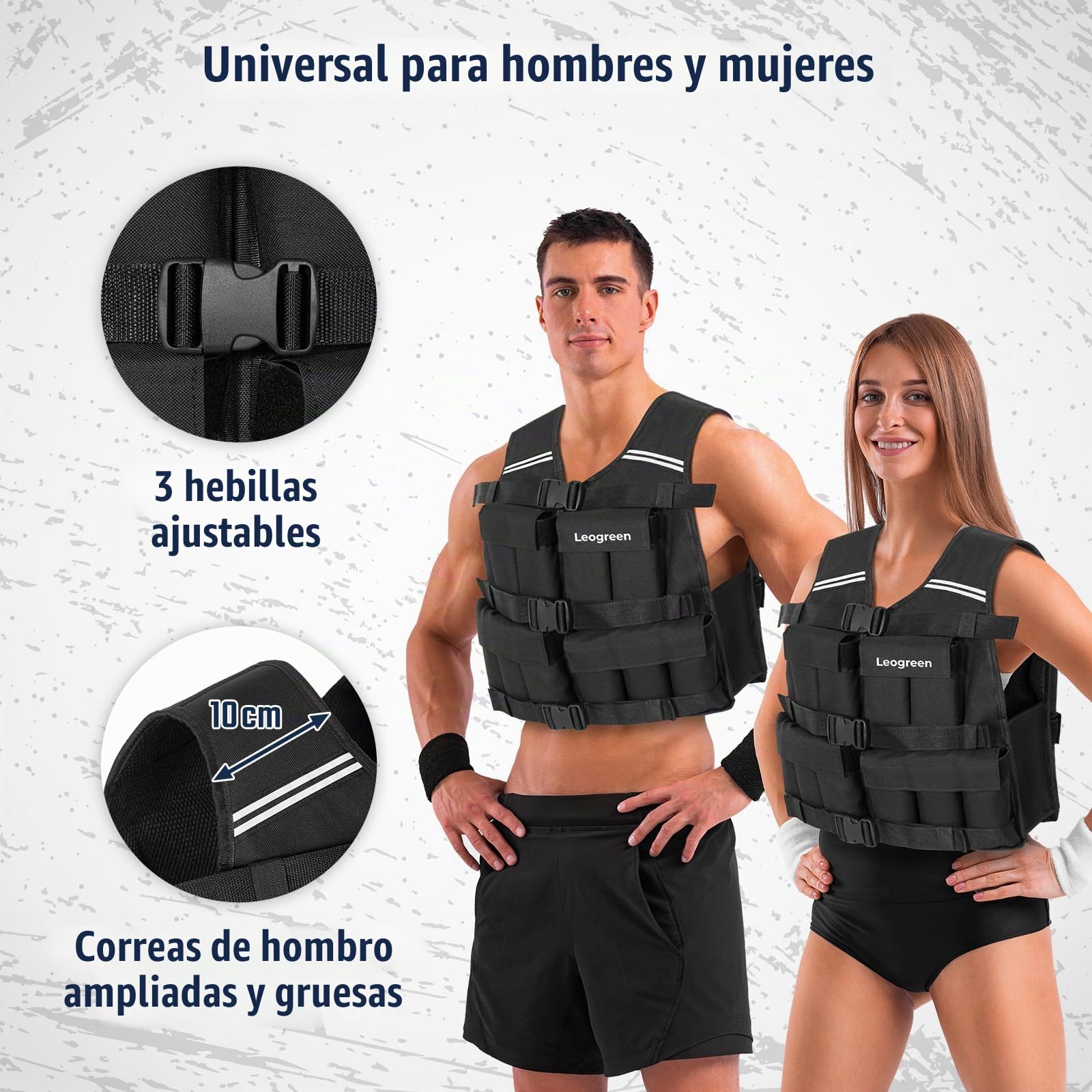 Leogreen Chaleco Lastrado 10kg/20kg, Chaleco de Entrenamiento Con Pesas Ajustable con 20 paquetes de peso Extraíbles, banda reflectante, para Correr, entrenamiento de fuerza