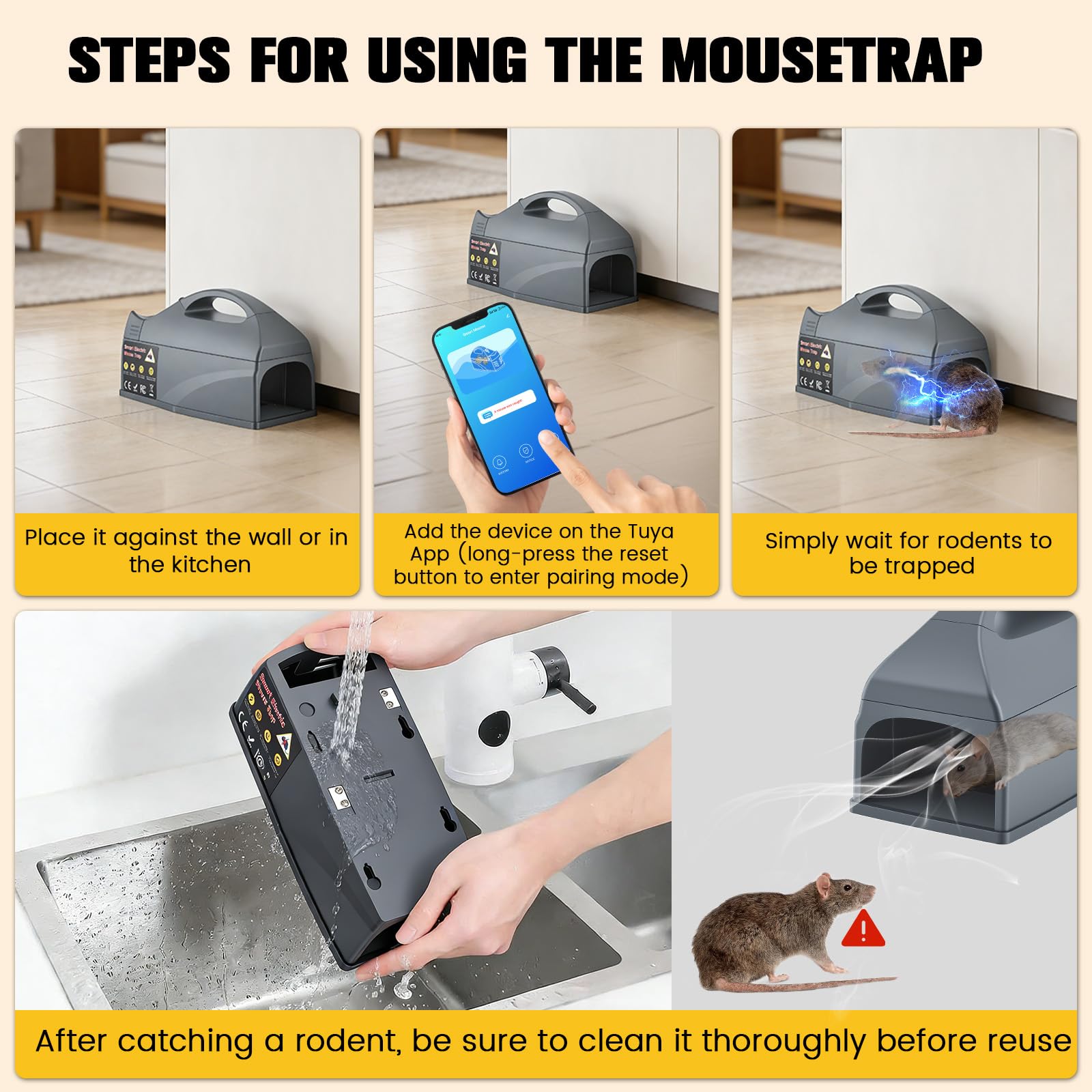 Piège à Rats Électrique Connecté WiFi – Alerte Instantanée sur Mobile, 700mA Haute Puissance, Autonomie 1 an, 45m Portée – pour Intérieur/Extérieur, Capture Rapide Souris et Rats