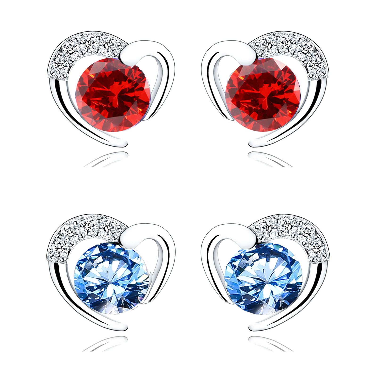 Silver Stud Earrings for Women, Stud Earrings White Gold Cubic Zirconia Heart Studs│Dainty Earrings Jewellery Gifts for Girls