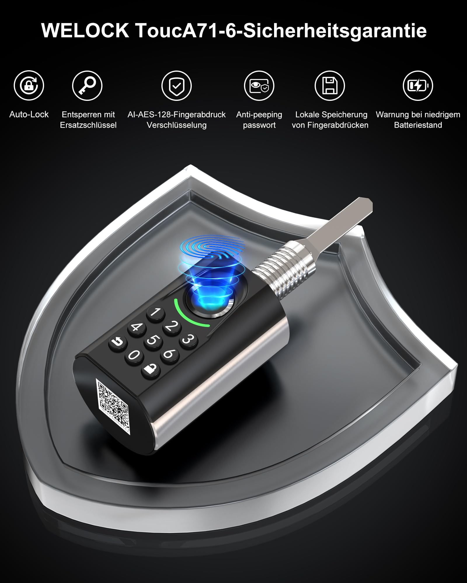 WELOCK ToucA71 Smartes Türschloss Fingerabdruck für EU-Profil Türen | Smartes Türschloss mit Fingerabdruck Passcode, RFID-Karte, APP Mechanischer Schlüssel, IP65 Verstellbar für 50-90mm