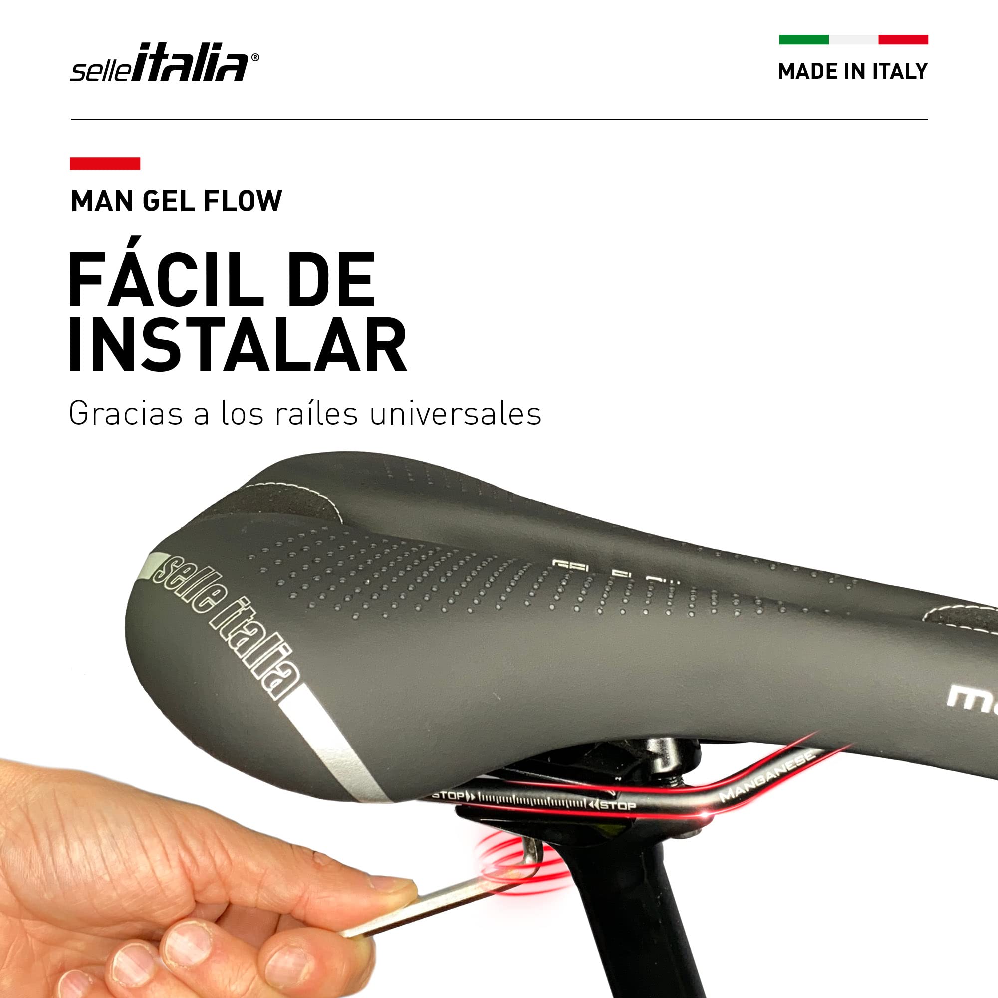 Selle Italia - Man Gel Flow Road Bike Saddle, Rail Manganese Tube Ø7, Road Saddle Gran Turismo Fiber-tek Comfort Gel, Shock Absorber