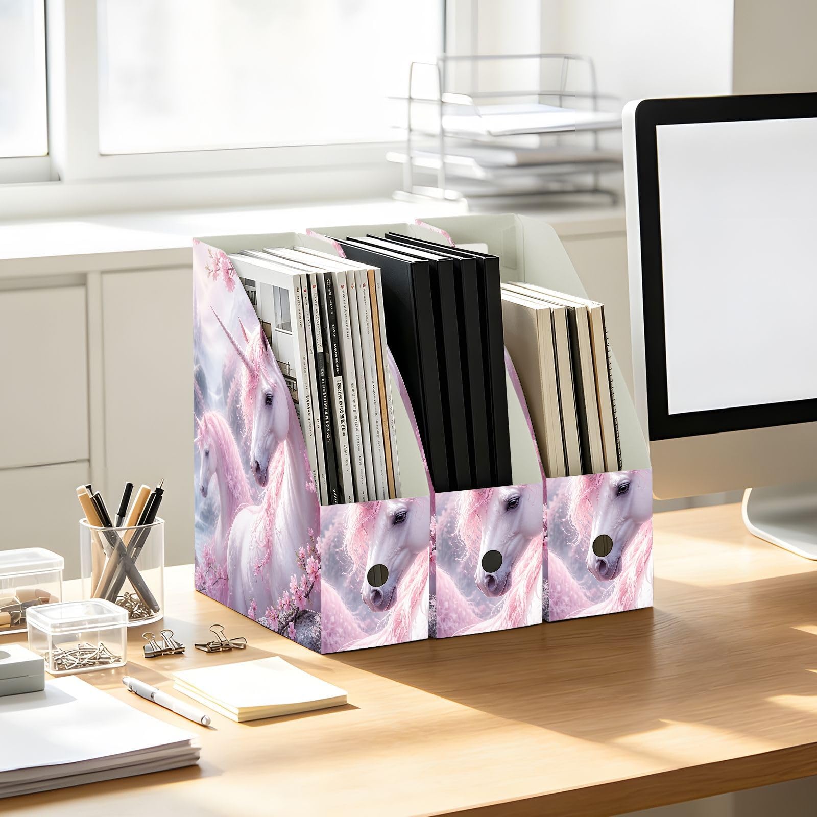Organiseur de bureau à motif de licorne et floral avec classement vertical