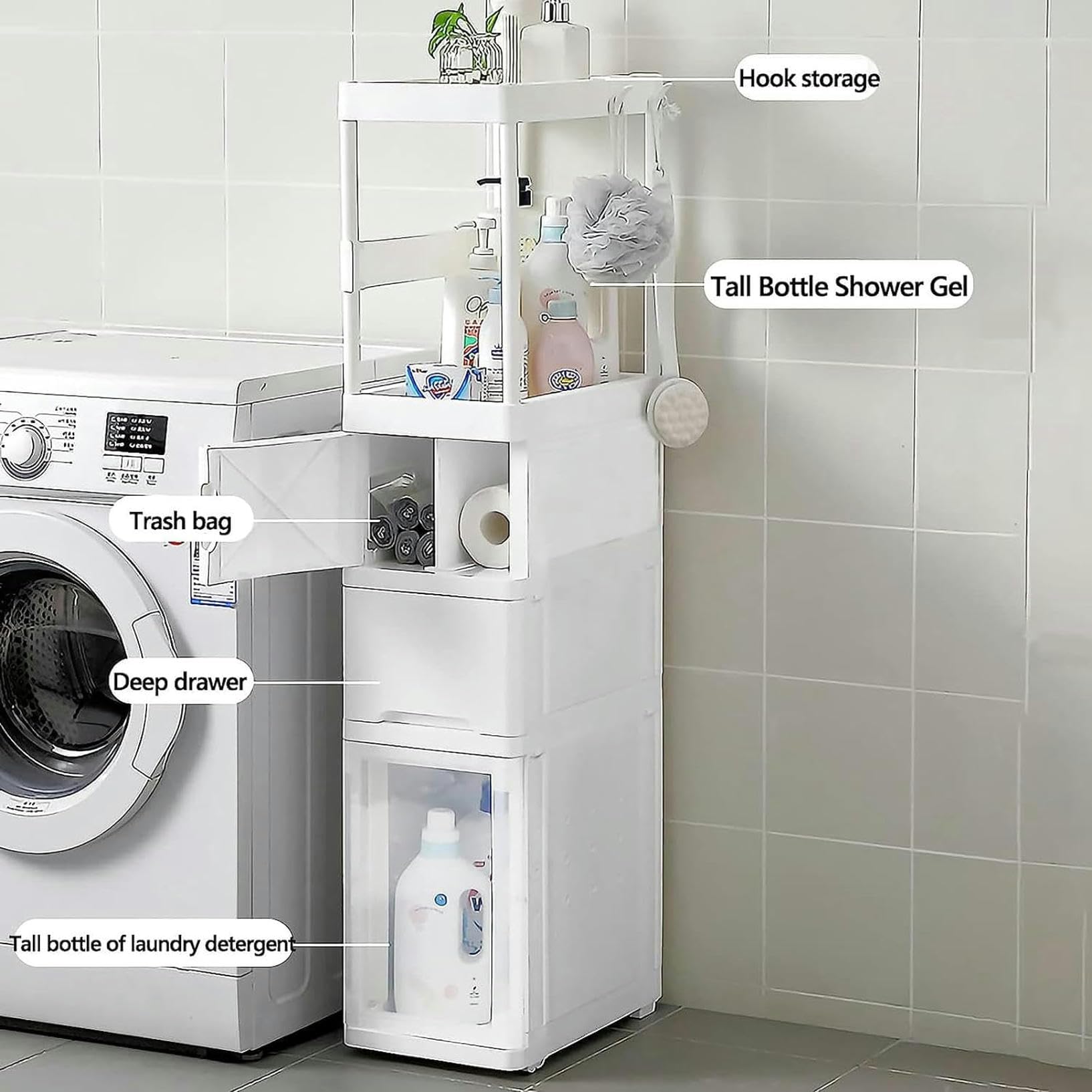 Cajones de almacenamiento apilables con ruedas, estrechos, delgados, independientes, Torre de almacenamiento, impermeables, laterales, para baño, cocina, estudio, armario