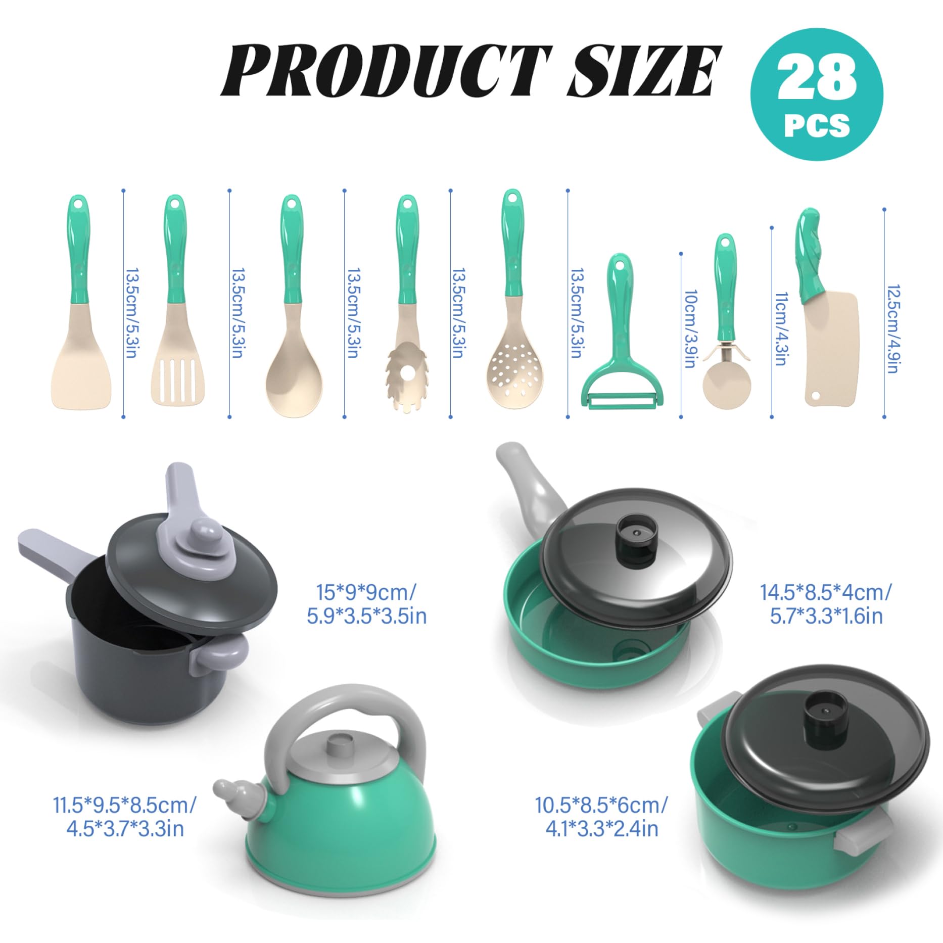 Set da Gioco per Bambini con pentole e padelle da 28 Pezzi, Set di pentole e padelle per Bambini, Accessori da Cucina per, Giocattoli da Cucina con funzioni realistiche