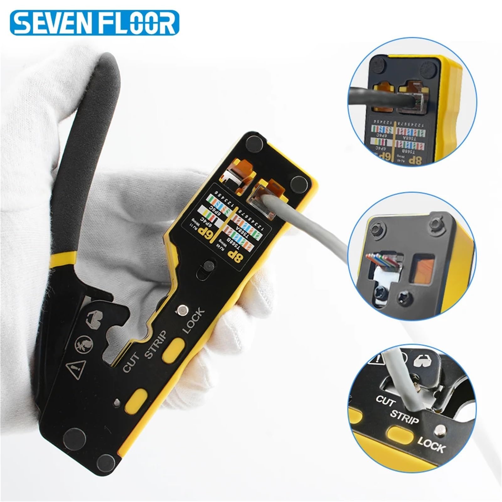 Cat6 RJ45 RJ12 Kit di strumenti di crimpatura 8P6P Pass Through Crimper Tester for cavi di rete Spellafili Cat6 50 pezzi Connettori e stivali | Cat6 RJ45 RJ12 Crimping Tool Kit 8P6P Pass Through Crimper Network Cable Tester Wire Stripper Cat6 5