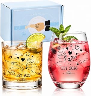 Engagement Gifts for Couples 2026 Whiskey Glass Set Wedding Gift | Gift-Ready, Comfortable Handling, Idea for Mr and Mrs Newlyweds Bridal Shower,Valentine's Day Gift,Wedding Gifts for Couples