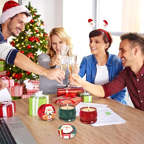 Miniatura 7 de Juego de 6 velas perfumadas de cera de soja para aromaterapia, velas de lata portátiles de 2.2 onzas, cesta de regalos para Navidad, Acción de