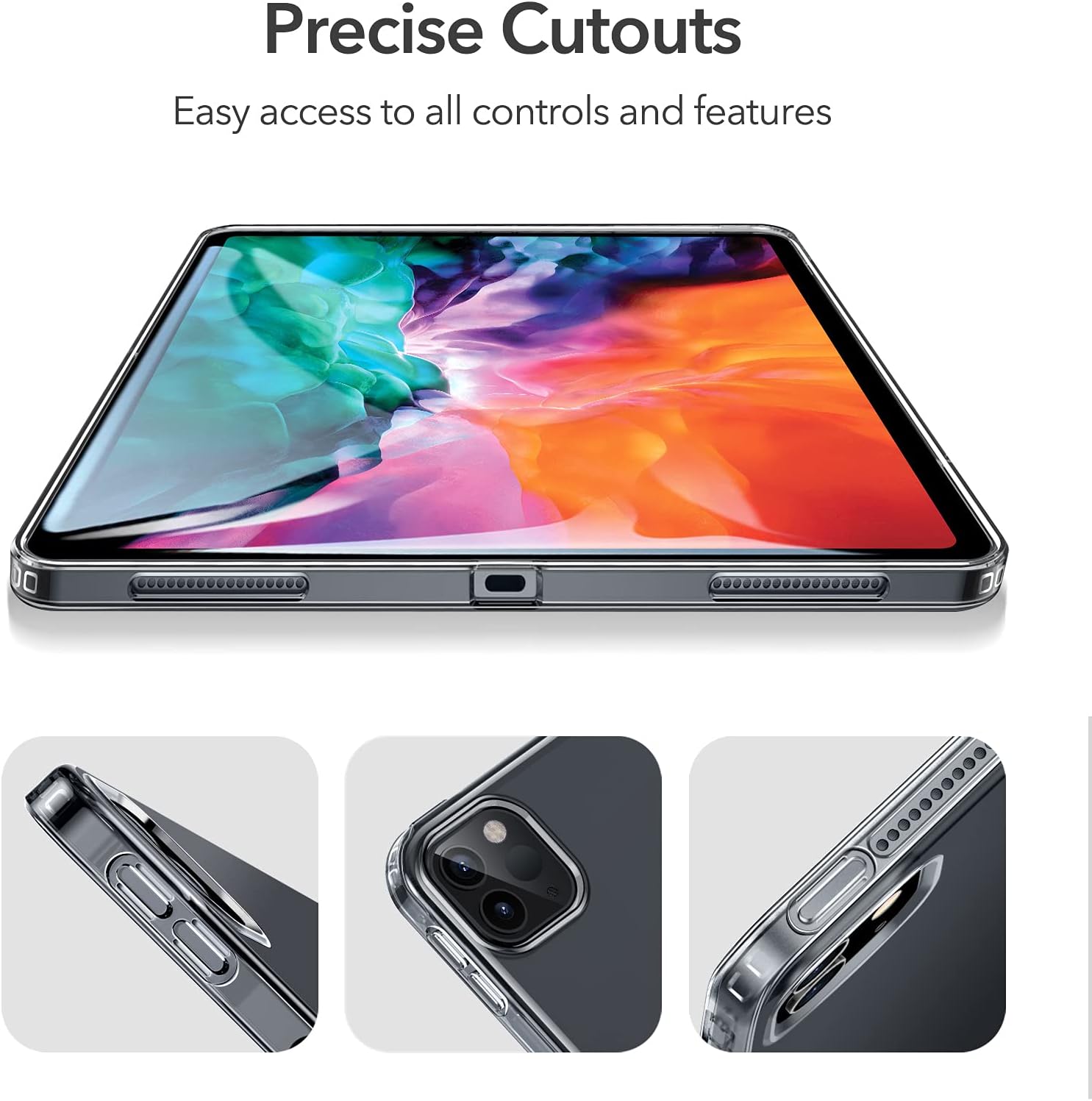 ESR Rebound Soft Shell Case for iPad Pro 12.9" 2020 & 2018, Clear TPU Back Cover, Supports Pencil Wireless Slim-Fit Shell Case, for iPad Pro 12.9", Translucent Black