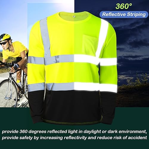 Miniatura 2 de Zhanmai Paquete de 6 camisas de alta visibilidad clase 3 reflectantes de seguridad Hi Vis camisa de manga larga que absorbe la humedad con bolsillo