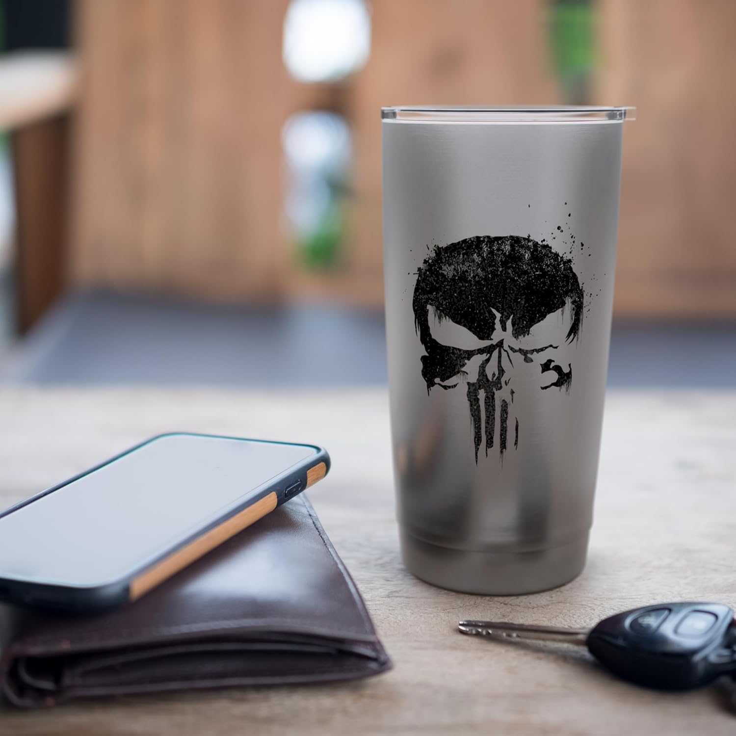 Marvel The Punisher Black Ink Splatter Skull Logo Stainless Steel Insulated Tumbler - Image 7