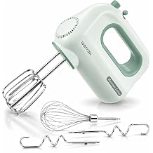 300W Compact Lightweight Electric Hand Mixer, with Powerful Quiet DC Motor for Baking, Cake, Brownies, Cookie Dough, Ideal for Home Kitchen (Green)