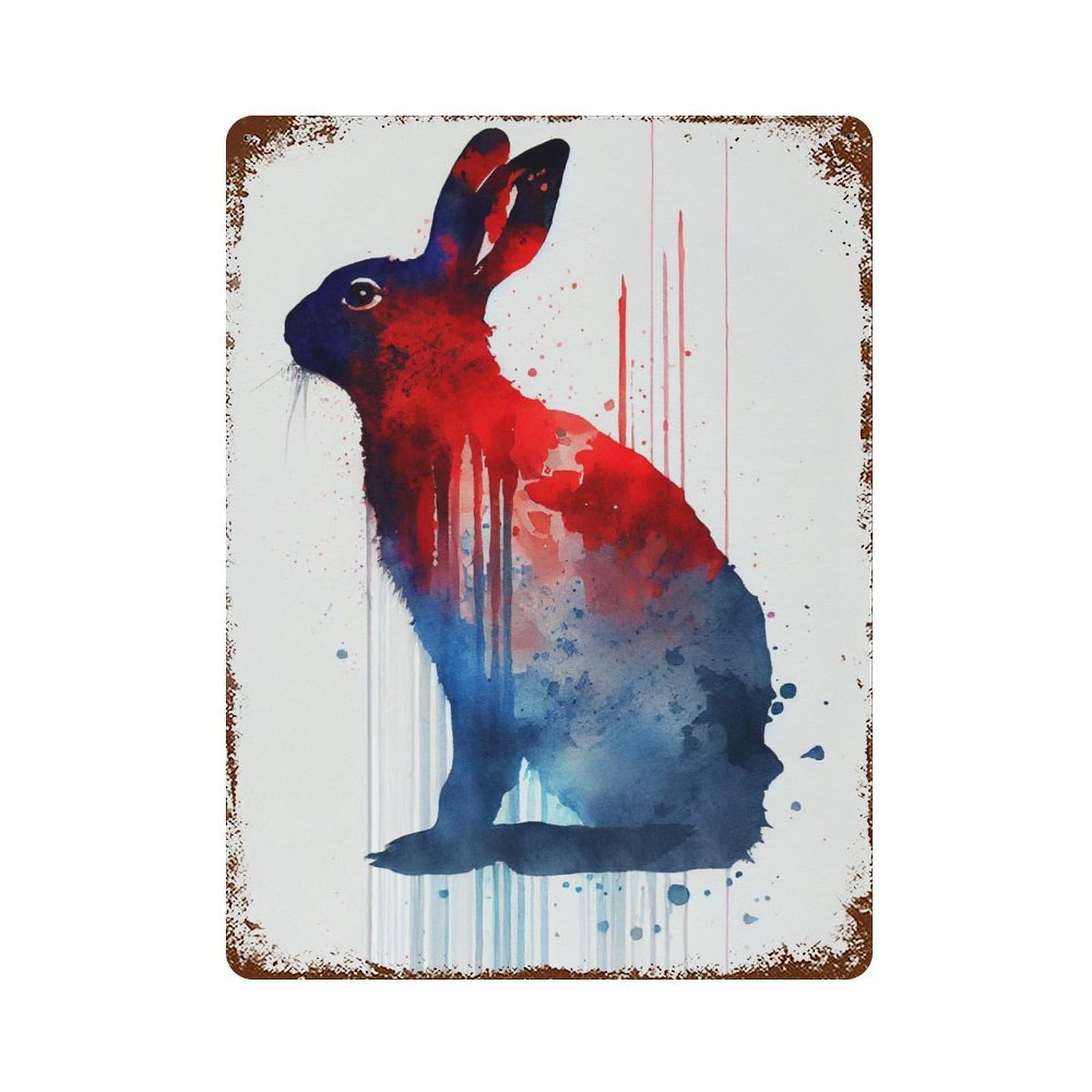 Rabbit Watercolor Rustic Tin Plaque 15.7"x11.8", Ideal for Shed, Workshop And Garage Wall Decor