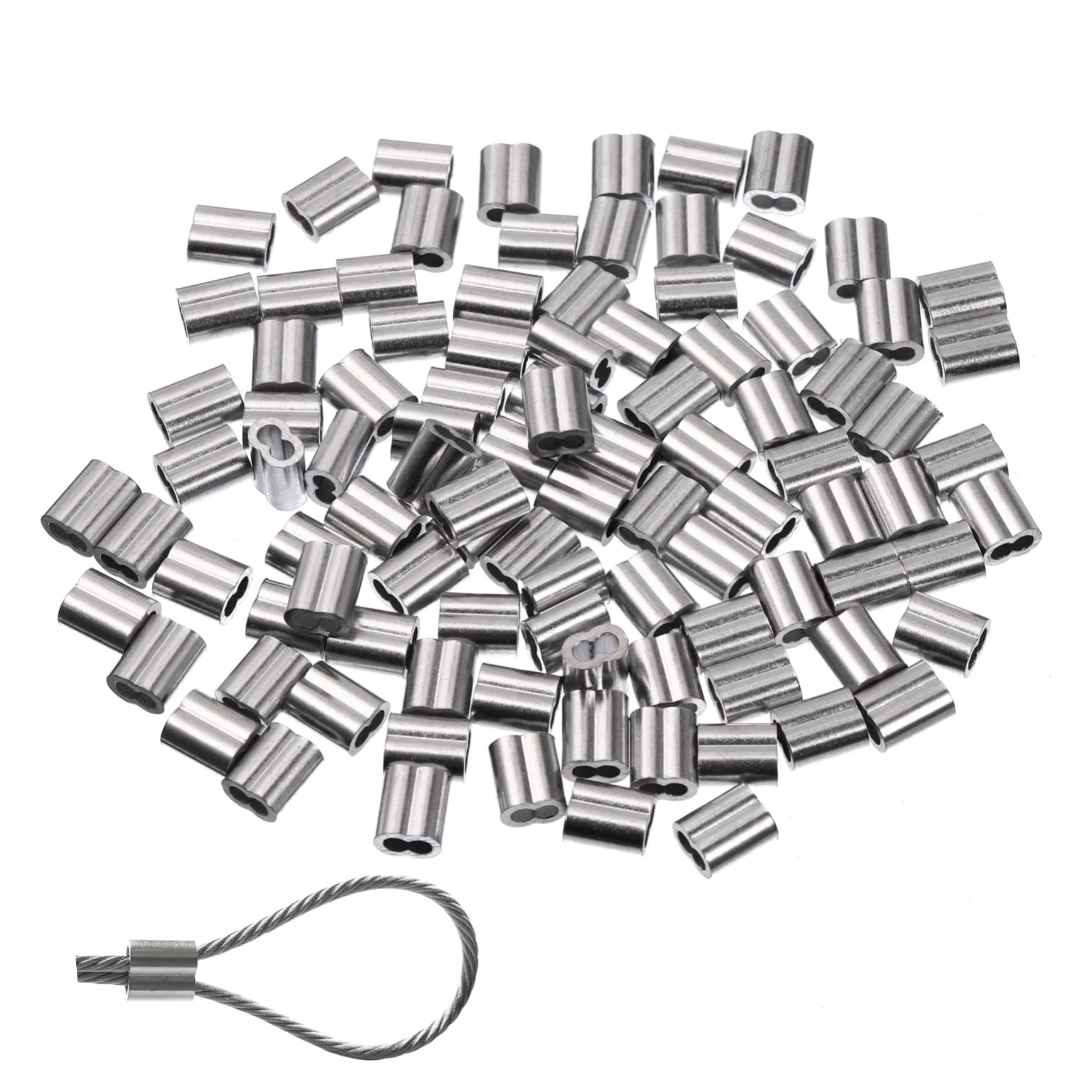 MUCKLILY 100 Pcs Cable Crimps Cable Clip Wire Sleeves Cable Collar Wire Fitting Silver