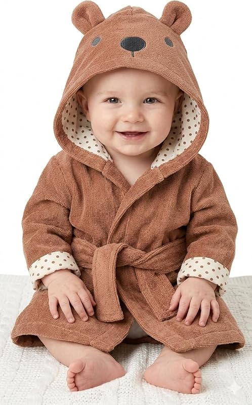 Albornoz unisex con capucha y cierre de lazo para recién nacidos y bebés de 0 a 9 meses