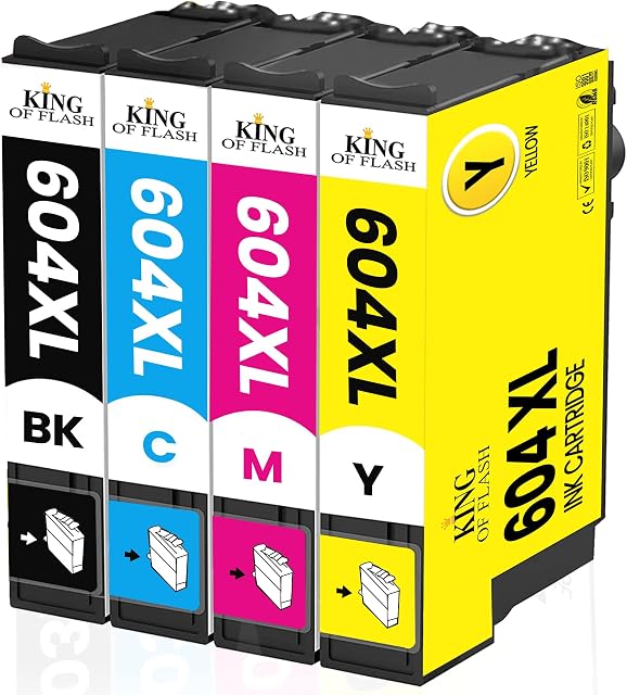 KING OF FLASH 604XL Ink Cartridges Replacement for Epson 604 XL for Epson Expression Home XP-2200 XP-2205 XP-3200 XP-3205 XP-4200 XP-4205, Epson Workforce WF-2910DWF WF-2930DWF WF-2935DWF WF-2950DWF