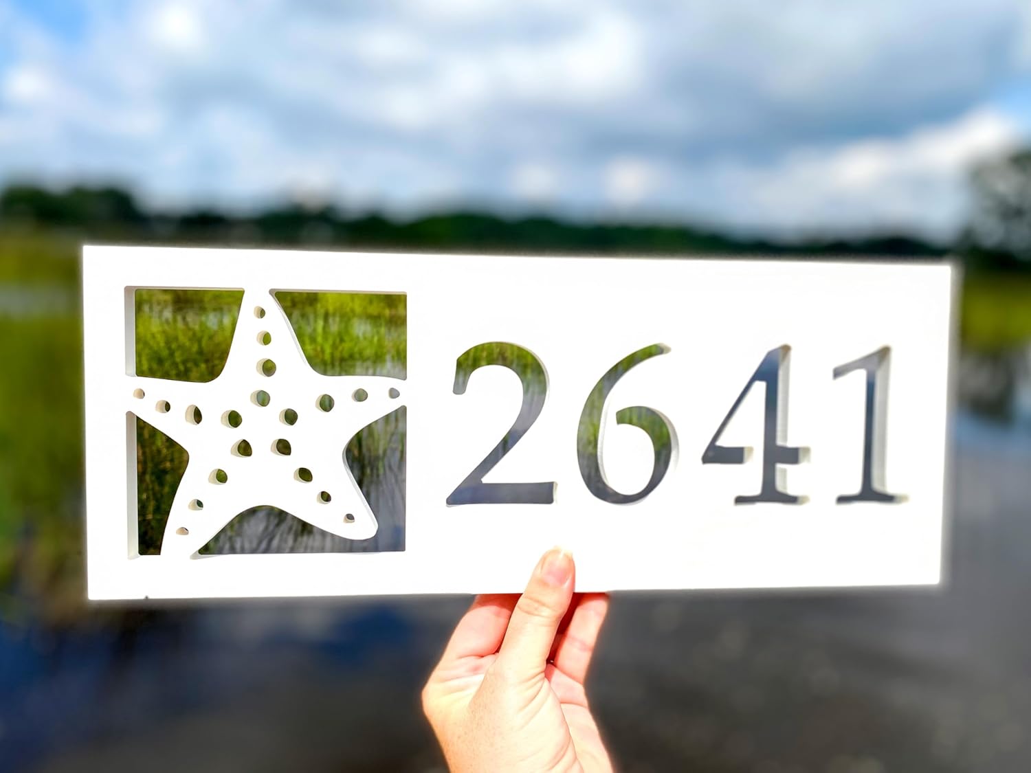 Starfish Address Sign for Beach House – Weatherproof Outdoor Coastal Address Numbers Plaque, Nautical Tropical Home Decor, 30+ Design Choices