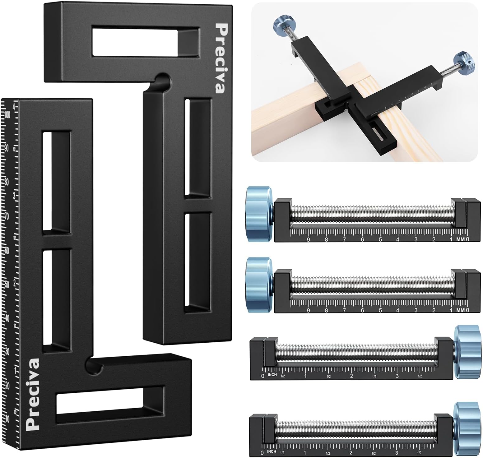 Preciva 90 Degree Corner Clamps for Woodwork - Right Angle Positioning Square Clamp 10cm/4.1inch, Professional Carpenter Tool for Picture Frame Box Drawers Cabinets - 2 Sets (Black)