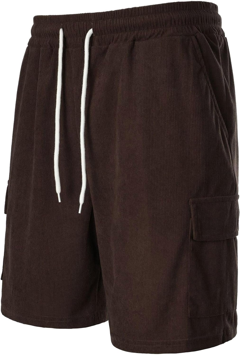 Men's Summer Corduroy Cargo Shorts Lightweight Elastic Waist Drawstring Relaxed Fit Shorts with Cargo Pockets
