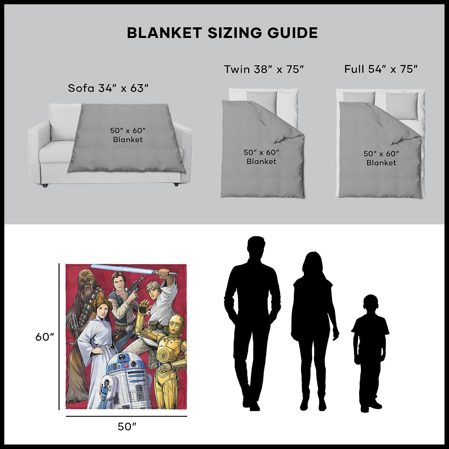 Star Wars Empire Strikes Back Rebel Forces Silk Touch Throw Blanket, Ultra-Soft Cozy Throws, Home Décor for Living Room & Bedroom, 50x60 inches