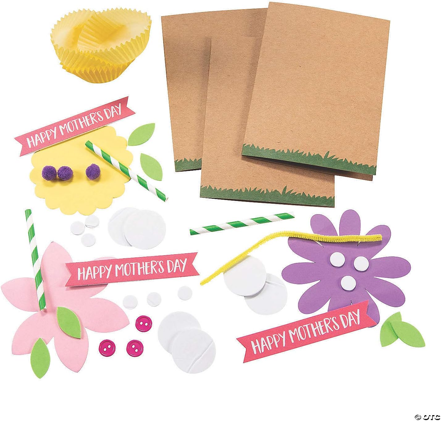 Fun Express Card Making Kit for Kids - Spring Crafts Flower Bouquet DIY Set Makes 12 Cards | Mothers Day Crafts for Kids Classroom | Greeting Card Making Supplies with Blank Cards for Girls Ages 6-8