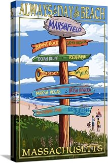 ART.COM Stretched Canvas Print Marshfield, Massachusetts - Sign Destinations by Lantern Press, 12" x 18"