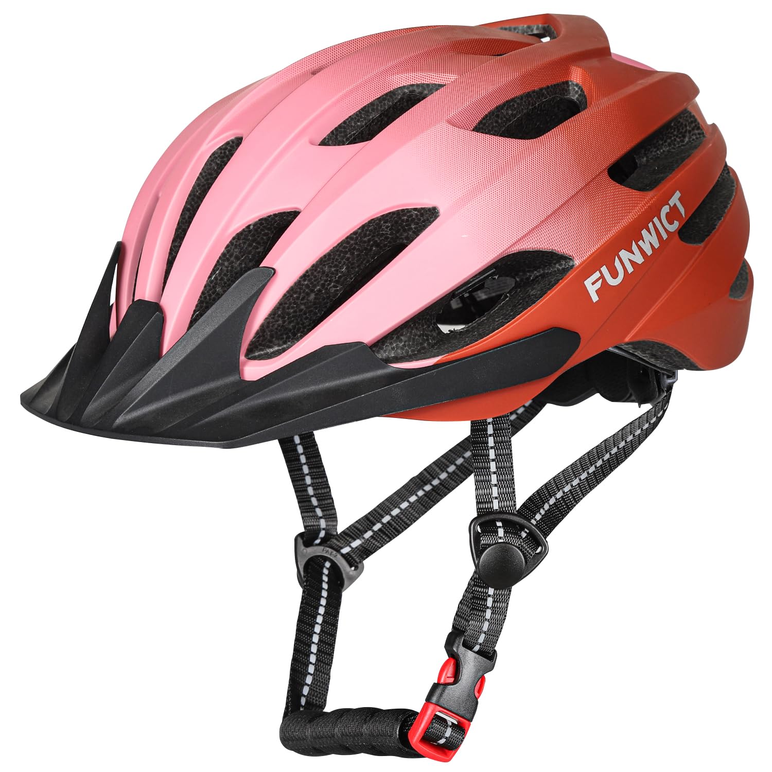 FUNWICT Mountain & Road Bike Helmet for Adults, Lightweight & Adjustable Bicycle Helmet with Sun Visor for Cycle, 22.44-24 inches (Orange Pink, L: 22.44-24 inches)
