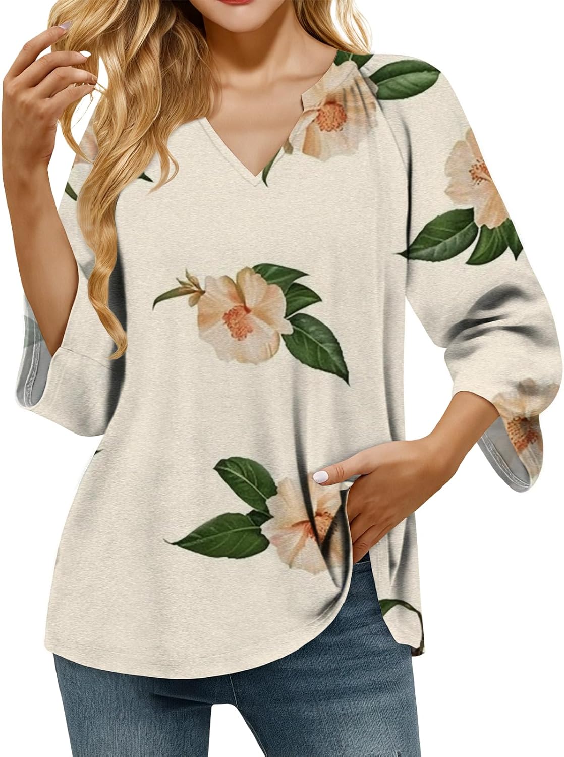 MARSVOVO Dressy V Neck Shirts for Women 2025 Lounge Flowy Trendy Blouse Boho Beach Business Casual Tops