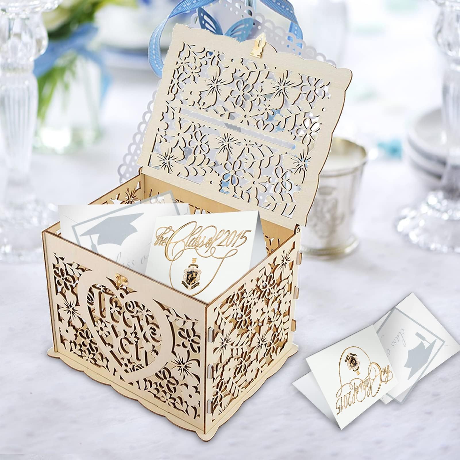 Scatola di Carte di Nozze in Legno, Scatola di Carte di Nozze in Legno con Serratura, Regalo Porta Buste, per Ricevimento Anniversario Laurea Compleanno, 25×20×18,3 cm(I Love You)