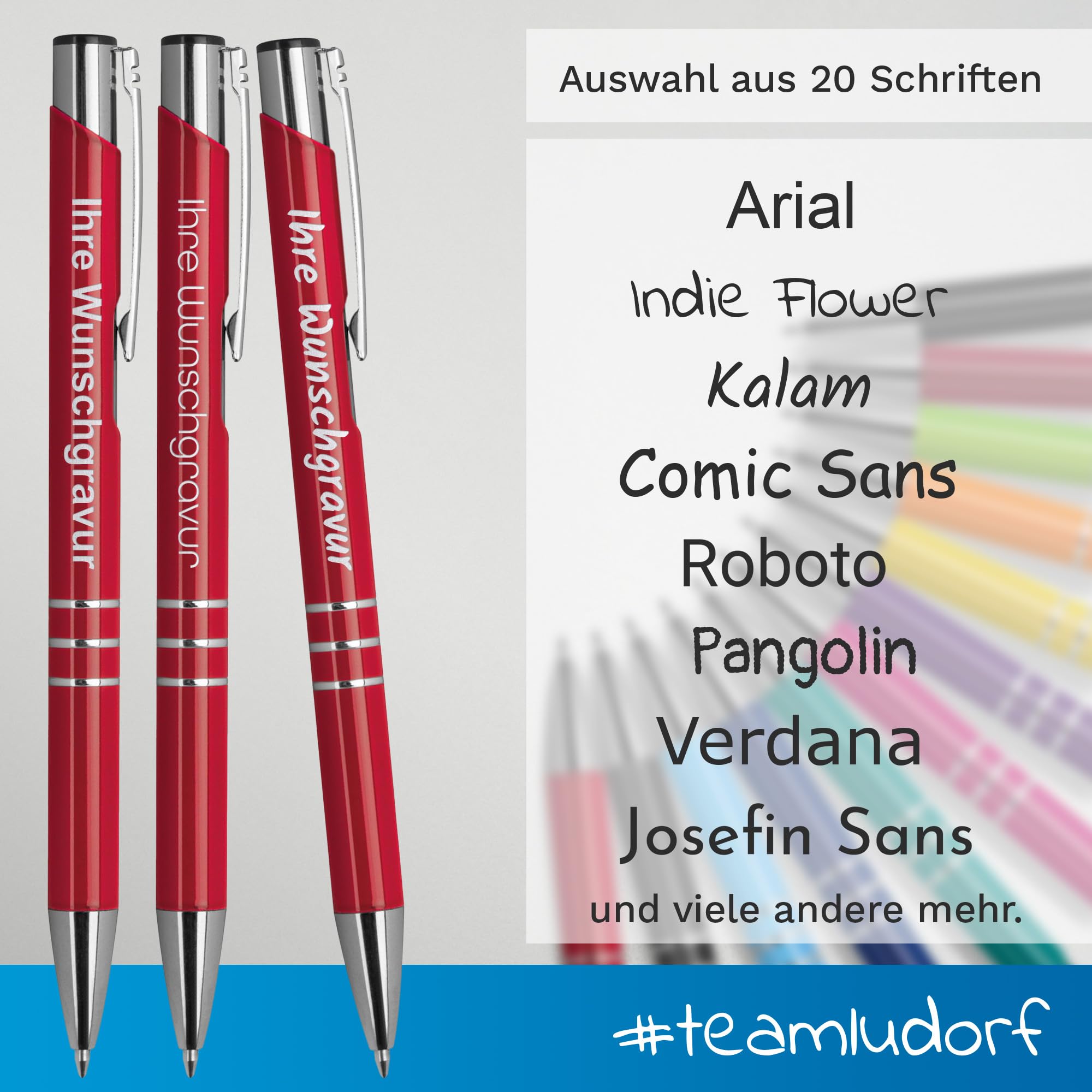 50x DELTA UNI LACKIERT Metall-Kugelschreiber mit Wunsch-Gravur - Personalisierte Kulis - Stift mit Namen - 16 Farben & 20 Schriftarten - 50 Stück - Rot